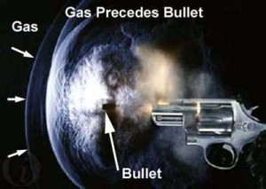 Gas precedes a fired bullet.